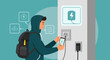 © ADE - Boy Charges Cellphone At A Public Charging Station For Power And Connectivity