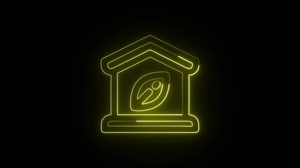 Eco Home Animation with Glowing Lines on Black Background