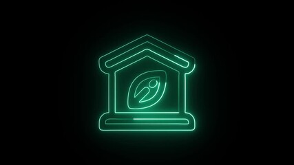 Eco Home Animation with Glowing Lines on Black Background