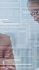 Poster - Animation of data processing over diverse business people in office