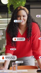 Poster - Animation of social media data processing over diverse business people in office