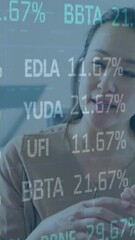 Poster - Animation of trading board over diverse female coworkers sharing ideas in office