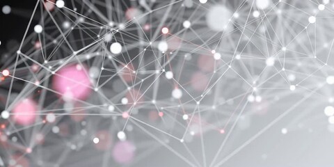Poster - Abstract technological background with connected dots and lines in light gray, white, and pink colors Generative AI
