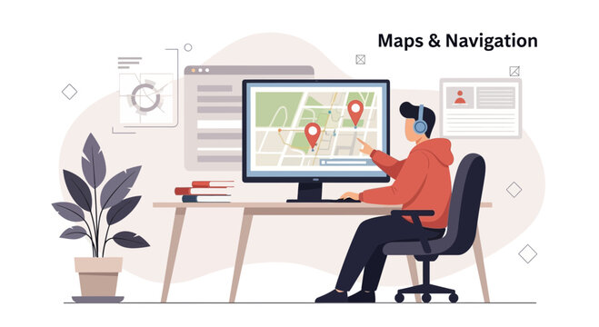 Online Navigation System Displaying Map Data With Marker Locations Application User