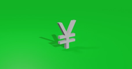 Poster - Isolated realistic white yuan symbol front view with shadow. 3d illustration on green chroma key background