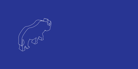 Fototapete - The outline of a large rhinoceros symbol made of white lines on the left. 3D view of the object in perspective. Vector illustration on indigo background