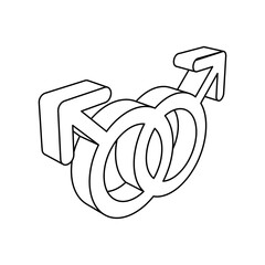 Fototapete - The outline of a large homosexual symbol is made with black lines. 3D view of the object in perspective. Vector illustration on white background