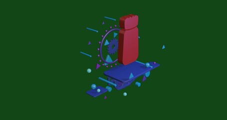 Poster - Red pepper shaker symbol on a pedestal of abstract geometric shapes floating in the air. Abstract concept art with flying shapes in the center. 3d illustration on green background