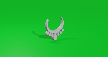 Poster - Isolated realistic white necklace symbol front view with shadow. 3d illustration on green chroma key background