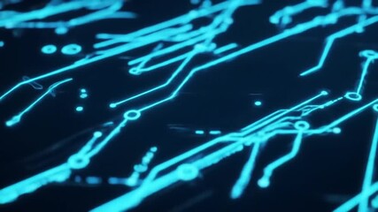 Poster - Abstract Blue Circuit Board on Dark Backdrop Featuring Bright Connecting Lines and Nodes for Technology Digital Design
