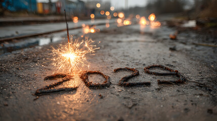 Poster - Firework that reads 2026 on a wet surface