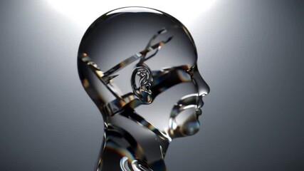 Poster - Abstract Transparent Glass Head With Inner Structure and Reflections on Gray Background