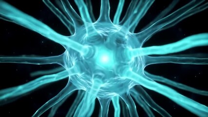 Poster - Aqua Neural Network Abstract Rendering of Glowing Neurons on Dark Speckled Background