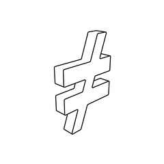 Poster - The outline of a large not equal symbol is made with black lines. 3D view of the object in perspective. Vector illustration on white background
