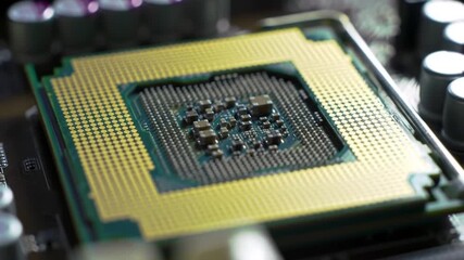 Poster - Close Up Golden Central Processing Unit Cpu Socket on Motherboard Computer Hardware