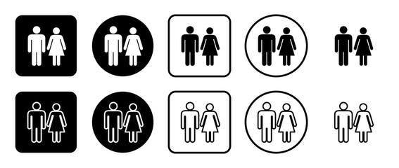 Poster - Icon set of man with woman symbol. Filled, outline, black and white icons set, flat style.  Illustration on transparent background