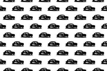 Aufkleber - Seamless pattern completely filled with outlines of vintage car symbols. Elements are evenly spaced. Illustration on transparent background