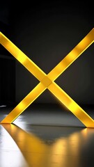Poster - Golden cross design element with glossy reflection on dark surface background, modern graphic composition and decorative concept