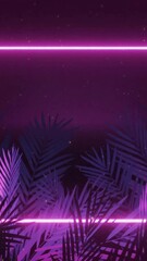 Poster - Animation of neon frame with tropical leaves on black background