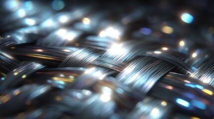Poster - Metallic fibers interweaving with intricate precision, radiating luminous reflections and capturing complex structural dynamics of advanced composite materials