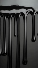 Poster - Glossy Black Liquid Dripping Down Abstract Surface, Flowing Paint Visual Effect, Background Texture