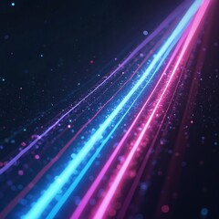 Leinwandbilder - Abstract background with blue, purple light streaks on dark backdrop. Features neon lines, gradient blend, glowing particles. Dynamic motion, futuristic digital design evokes vibrant energy, speed,