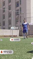 Poster - Soccer players on field with social media notification animation overlaid