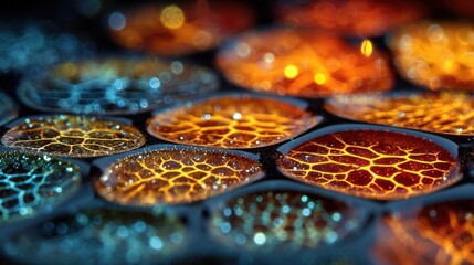 Poster - Microscopic view of glossy seed kernels reveals encoded drought data illuminated by fluorescence, merging biology and technology for agricultural advancement