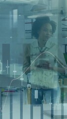Poster - Financial data charts animation over business meeting in modern office