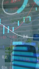 Poster - Financial data and stock market animation over business professional in office
