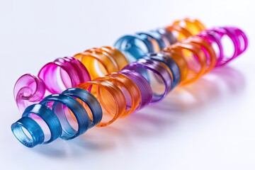 Poster - Colorful plastic spiral on white background, studio shot.  Product photography