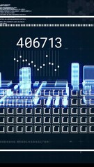 Poster - Data visualization animation with bar graphs and numbers over digital interface