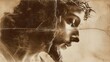 © Schmidt - old worn vintage sepia toned polaroid photo of Jesus Christ
