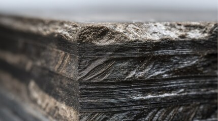 Poster - Basalt rebar, a sustainable composite material, emerges from an extruder, cooling and solidifying, showcasing its unique texture and layered patterns
