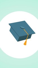 Poster - Digital animation of graduation hat icon over white circular banner against green background