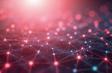 Poster - Abstract background with interconnected glowing molecules and polygonal shapes. Dots and lines form a connection structure representing big data visualization and futuristic technology concepts.