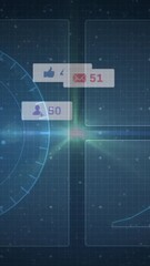 Poster - Digital interface showing social media notifications and global connectivity animation