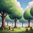 © fadhel - An idyllic forest scene with money coins falling from the trees, representing wealth and abundance.