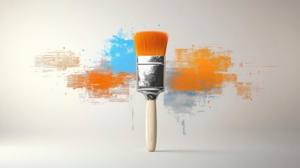 Poster - Creative Strokes: A close-up shot of a pristine paintbrush poised, showcasing bold splashes of color. It's a visual invitation to an artistic journey. 