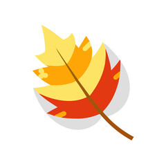 Poster - A Vibrant Illustration of a Single Leaf in Autumnal Hues, Displaying a Dynamic Combination of Yellow, Orange, and Red Tones, Evoking a Sense of Seasonal Change