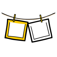 Poster - A Whimsical Photo Display with Hanging Frames A Charming Graphic Featuring Two Frames Suspended from a String Ideal for Showcasing Memories and Adding a Personal Touch