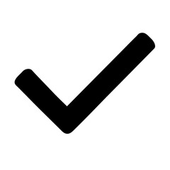 Poster - A Bold Black Check Mark Icon on a Transparent Backdrop Symbolizing Approval, Completion, and Validation in a Clean, Modern Style for Digital and Print Media