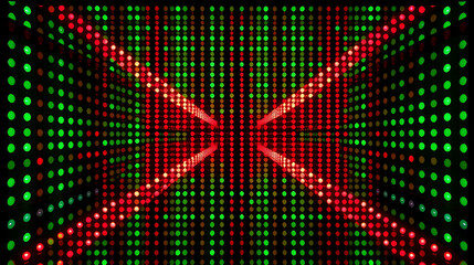 Leinwandbilder - Luminous grid with vibrant red and green dots creates a dynamic, futuristic tunnel visual effect, useful for abstract concepts.