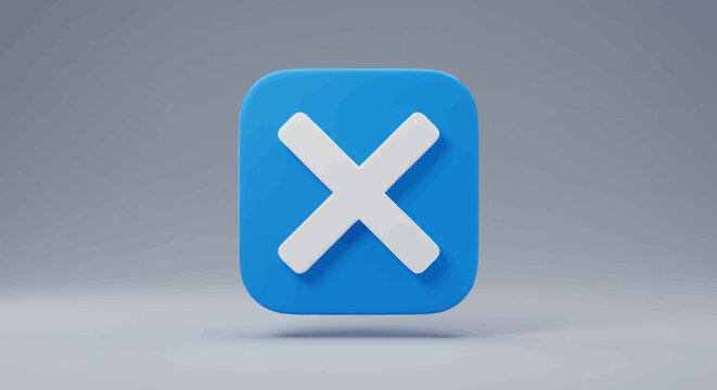 Blue Rounded Square with White Cross Symbol, 3D Rendered