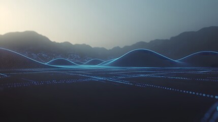Poster - Digital landscape of undulating hills.