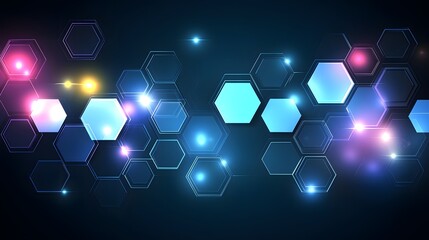 Poster - Abstract geometric pattern with glowing hexagons.