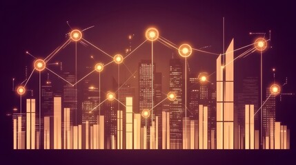 Poster - Abstract illustration of a city skyline with rising graphs.