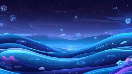 Poster - Abstract digital landscape with glowing waves.
