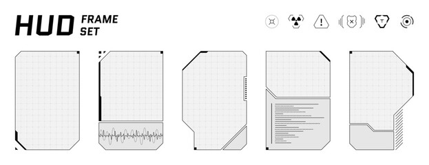 Leinwandbilder - Hi tech cyberpunk HUD with transparent glass panels, square callouts and sleek digital frames. Abstract black and white UI creates a futuristic game or AI interface.