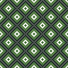 Poster - Geometric Diamond Rhombus Shape Pattern with Dots Dark Green and Beige